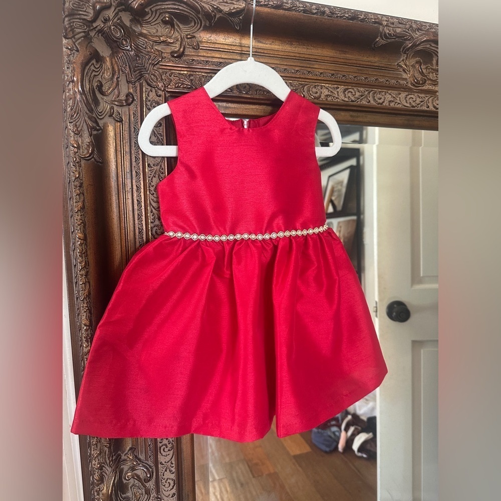 Elegant Red Girls 3T Dress with rhinestones Accent